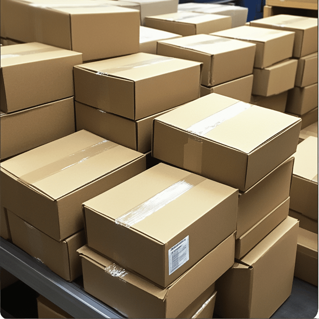 Factory with packages ready to go out to customers.