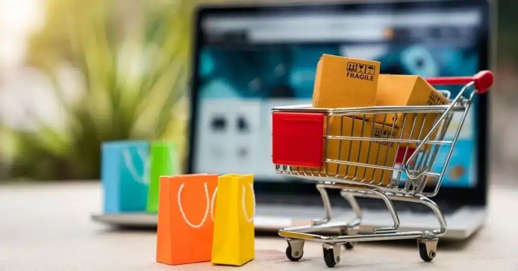 Go-to-market strategy Etsy concept illustrated by online shopping and product listings on a laptop.